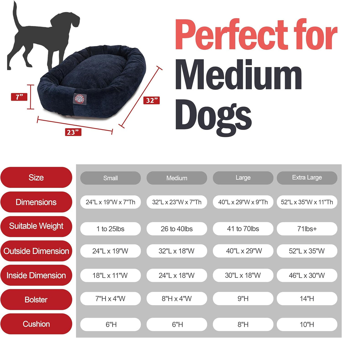 Majestic Pet 32 Inch Micro Velvet Calming Dog Bed Washable 32x23x7 (inch) – Cozy Soft Round Donut