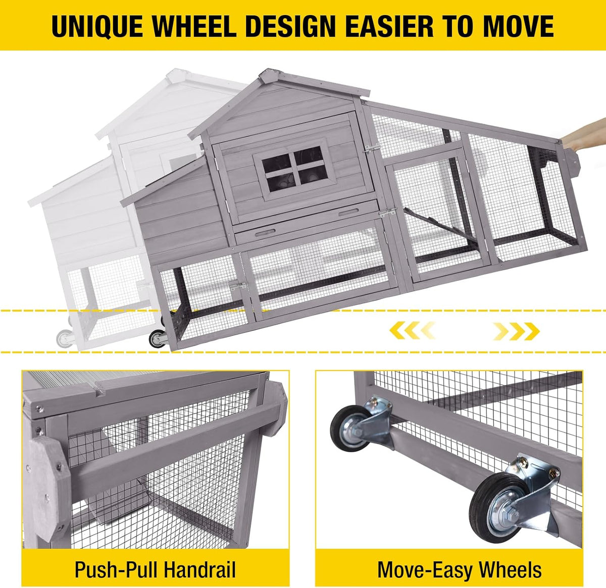 Aivituvin Chicken Coop Mobile Hen Coop, Large Poultry Cage with Wheels Outdoor Backyard Chicken