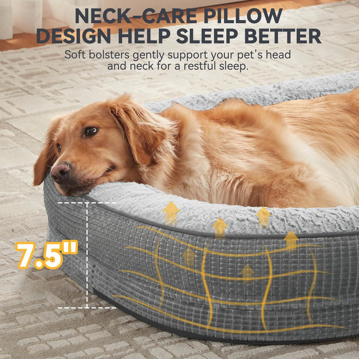 JOEJOY Orthopedic Dog Bed for Extra Large Dogs, Egg-Crate Memory Foam Pet Bed with Bolster Sides