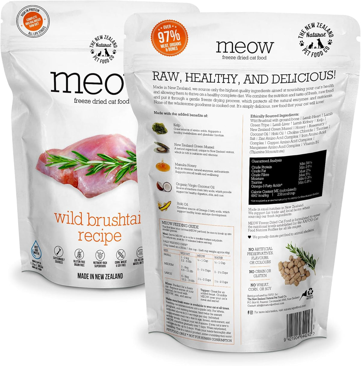 Meow Freeze Dried Cat Food - Wild Brushtail Recipe, High Protein Cat Treats, Meals & Toppers,Dry