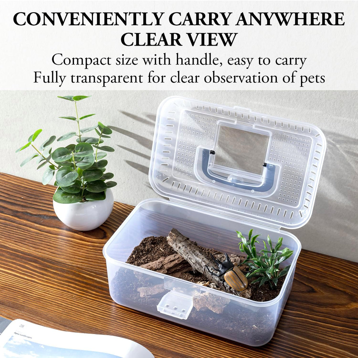 MyGift 9.5 x 6 Inch Clear Portable Insect Reptile Terrarium Tank with Black Carrying Handle