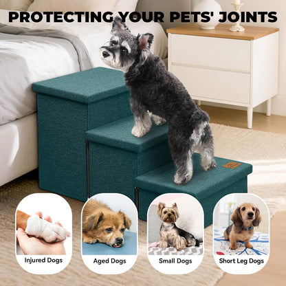 Dog Stairs with Storage 18" H, 3-Step Wider Dog Steps for Small/Medium/Large Old Dogs Cats, Folding