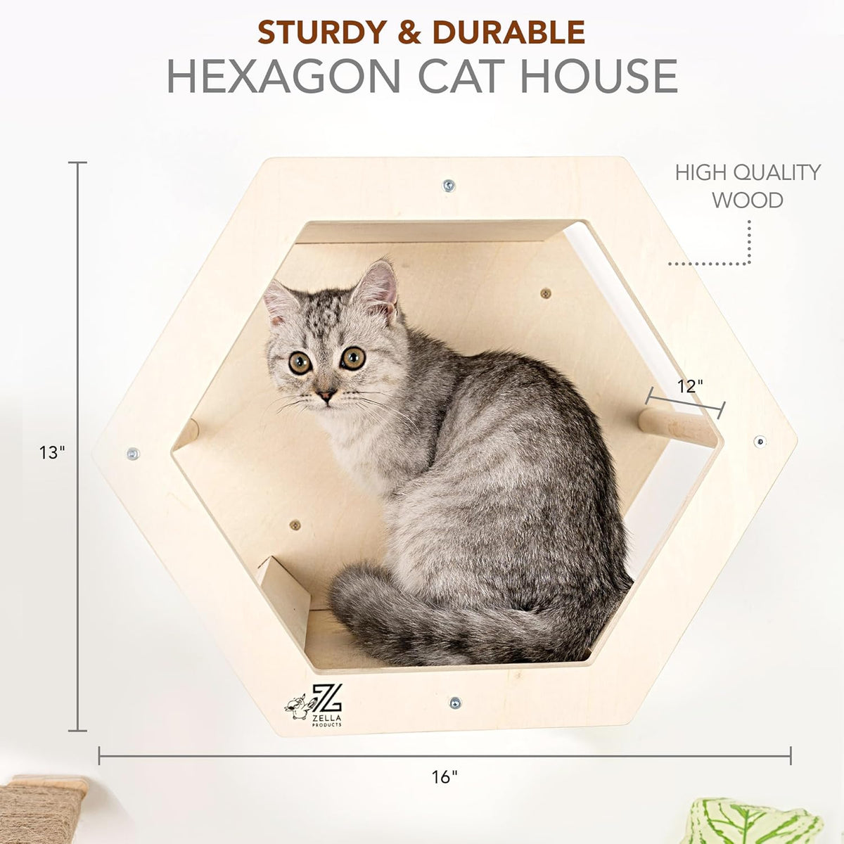 3-Piece Cat Wall Furniture Set - Hammock, Hexagon House, Climbing Steps - Wall Mounted Shelves