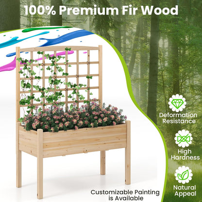 Giantex Raised Garden Bed with Trellis, Wooden Elevated Planter Box with Legs, Drainage Holes for