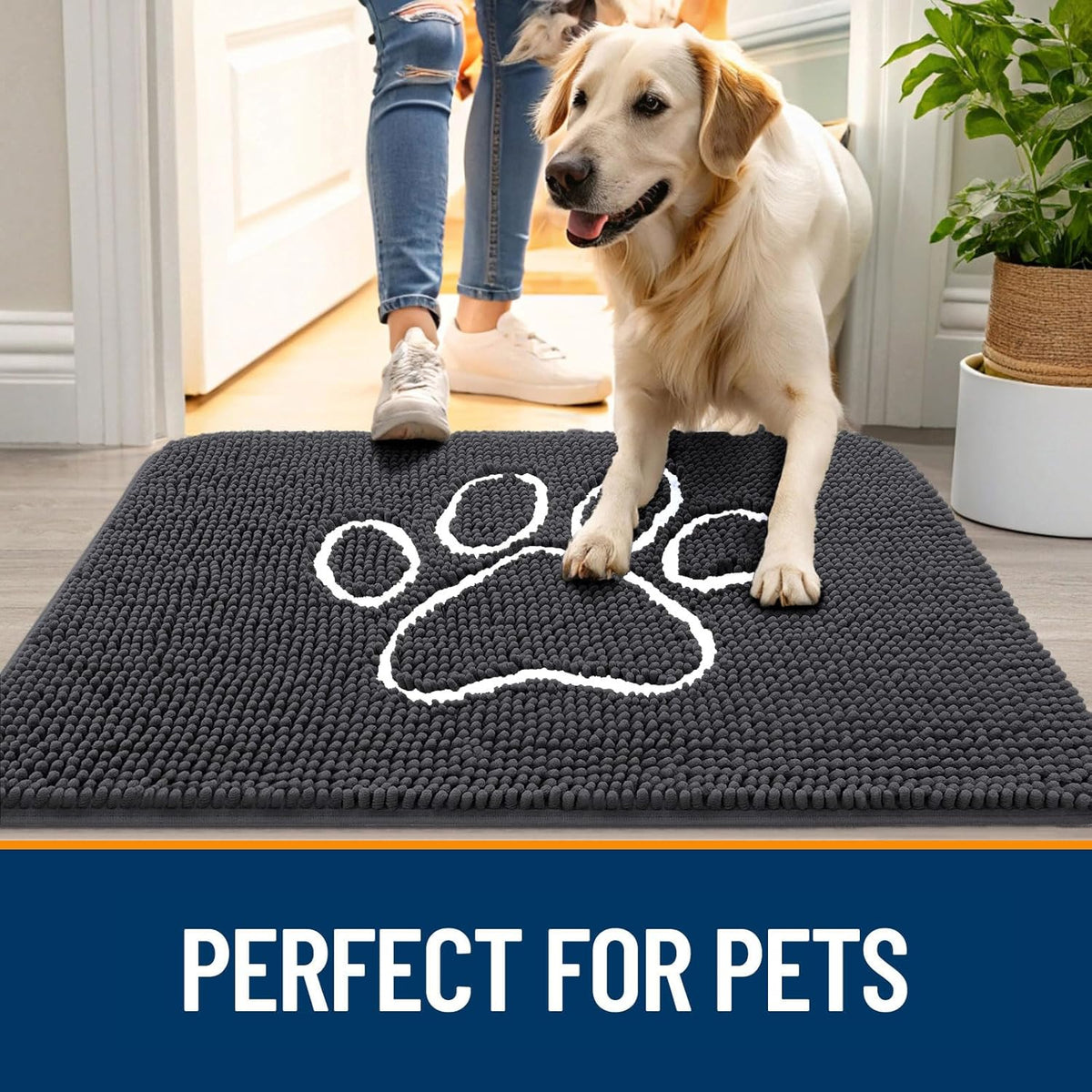 OLANLY Door Mat for Muddy Dog Paws 47x32, Ultra Absorbent Chenille Mud Doormat with Paw Print