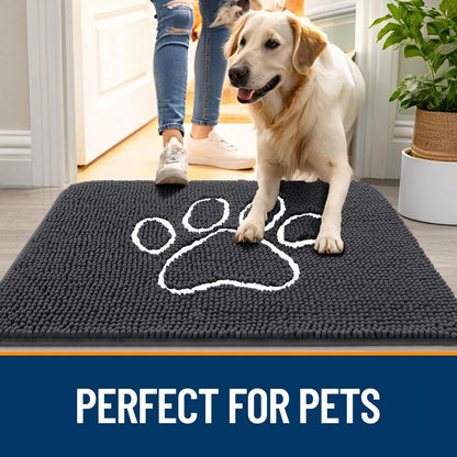 OLANLY Door Mat for Muddy Dog Paws 47x32, Ultra Absorbent Chenille Mud Doormat with Paw Print