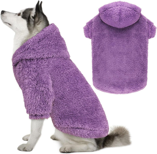 Fuzzy Dog Hoodie Dog Sweaters for Large Dogs Soft Double-Sided Plush Fleece Pet Sweater Pet Clothes
