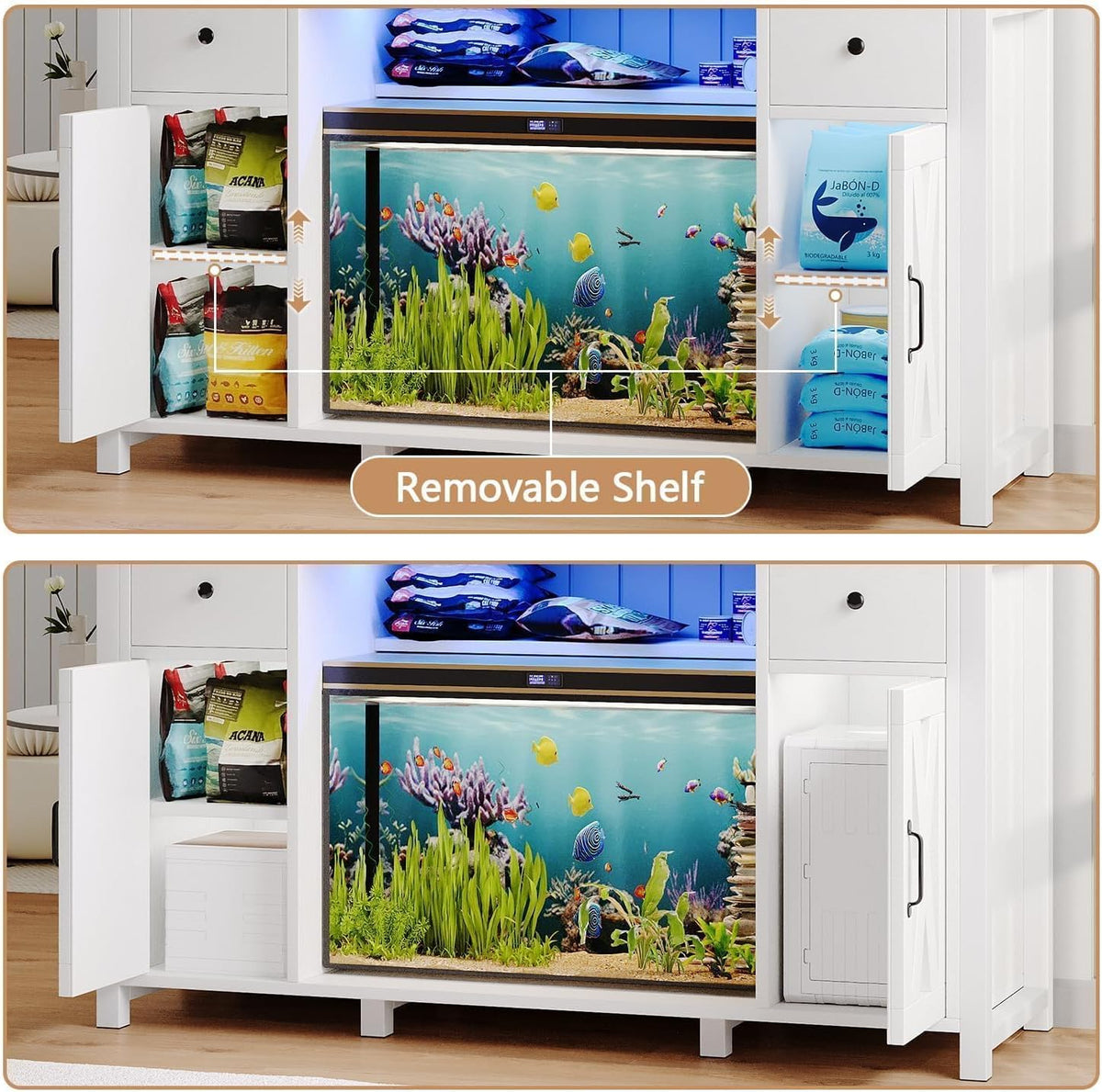 75 Gallon Fish Tank Stand with LED Light & Power Outlets, 55-75 Gallon Aquarium Stand with 2
