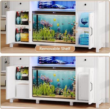 75 Gallon Fish Tank Stand with LED Light & Power Outlets, 55-75 Gallon Aquarium Stand with 2