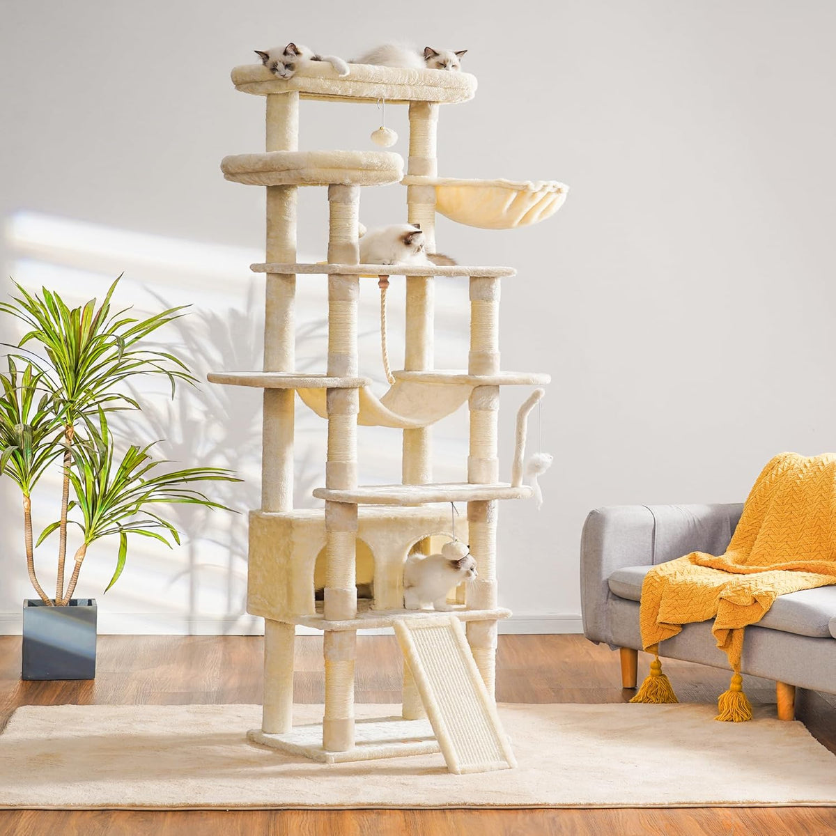 Heybly Tall Cat Tree, 78-inch Multi-Level Cat Tower for Indoor Cats, 2 Widened Plush Perches Cat