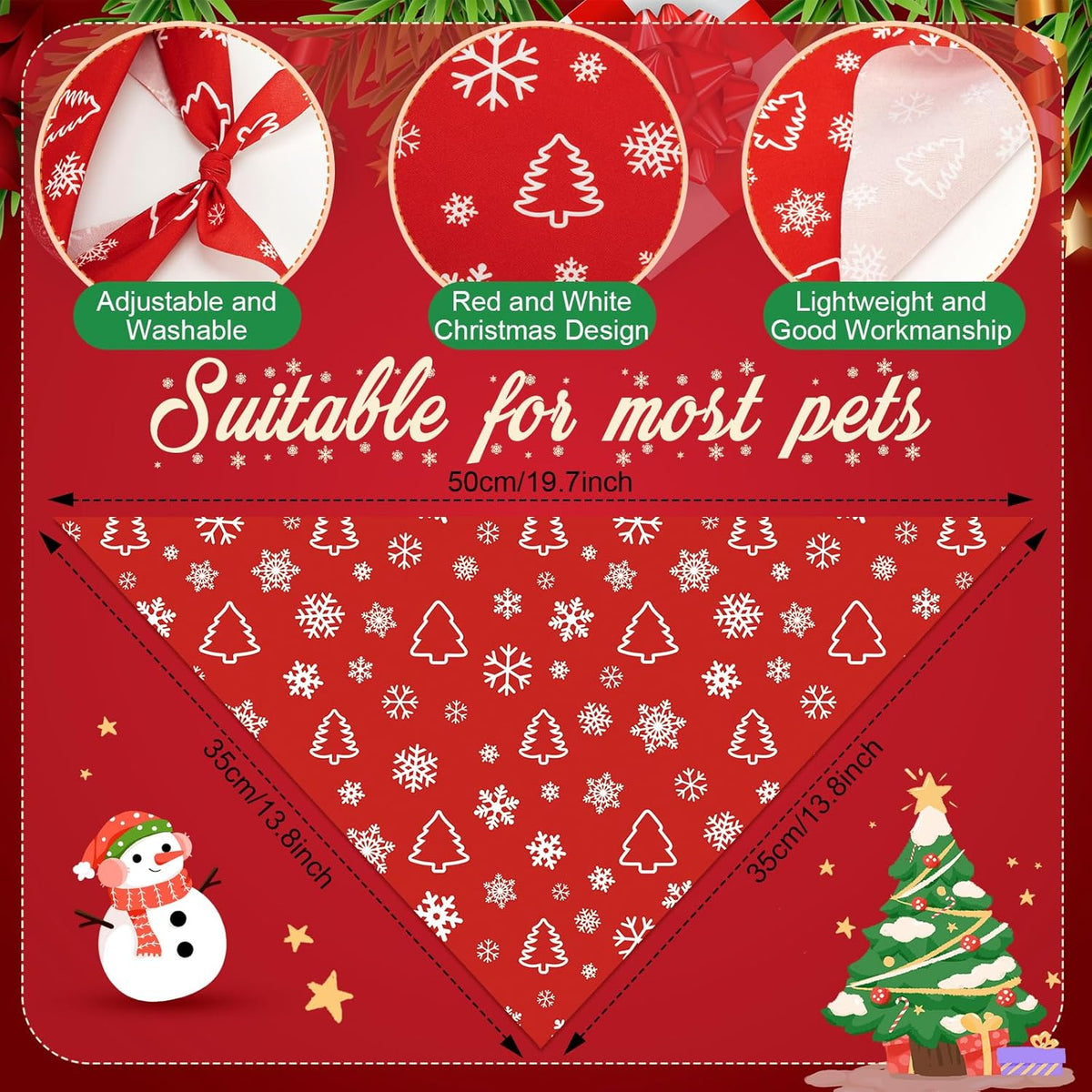 Abbylike 50 Pcs Christmas Dog Bandanas Bulk Xmas Red and White Bandanas for Dogs Triangle Kerchief