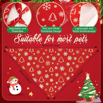 Abbylike 50 Pcs Christmas Dog Bandanas Bulk Xmas Red and White Bandanas for Dogs Triangle Kerchief