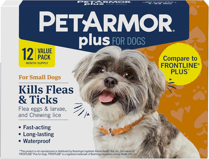 PetArmor Plus Flea and Tick Prevention for Dogs, Small Dog Flea and Tick Treatment, 12 Doses