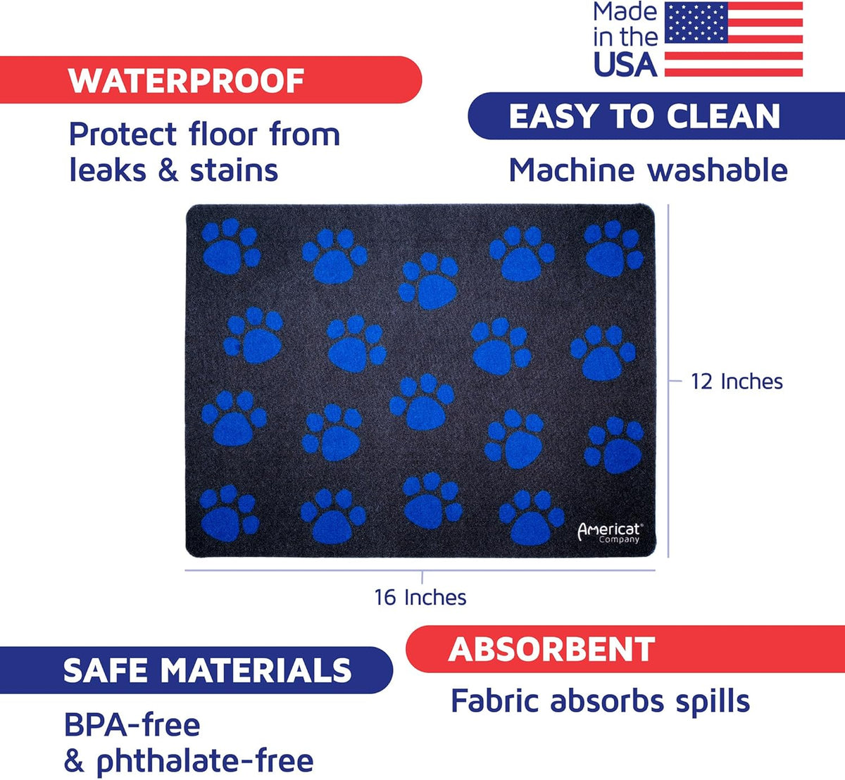 Americat Cat Feeding Mat Machine Washable, Waterproof, No-Slip Cat Placemat Protect Floors from