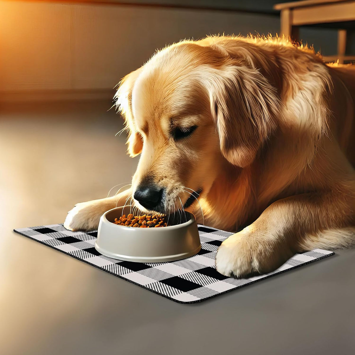 Lunarable Plaid Pet Mat for Food and Water, Monochrome Traditional Lumberjack Pattern Repating