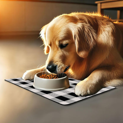 Lunarable Plaid Pet Mat for Food and Water, Monochrome Traditional Lumberjack Pattern Repating