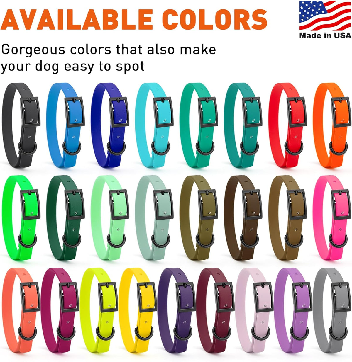 Dogline Biothane Waterproof Dog Collar Strong Coated Nylon Webbing with Black Hardware Odor- Proof