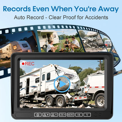 7-Inch Wireless Backup Camera for RV Trailer - HD 1080P Monitor, Night Vision, IP69 Waterproof