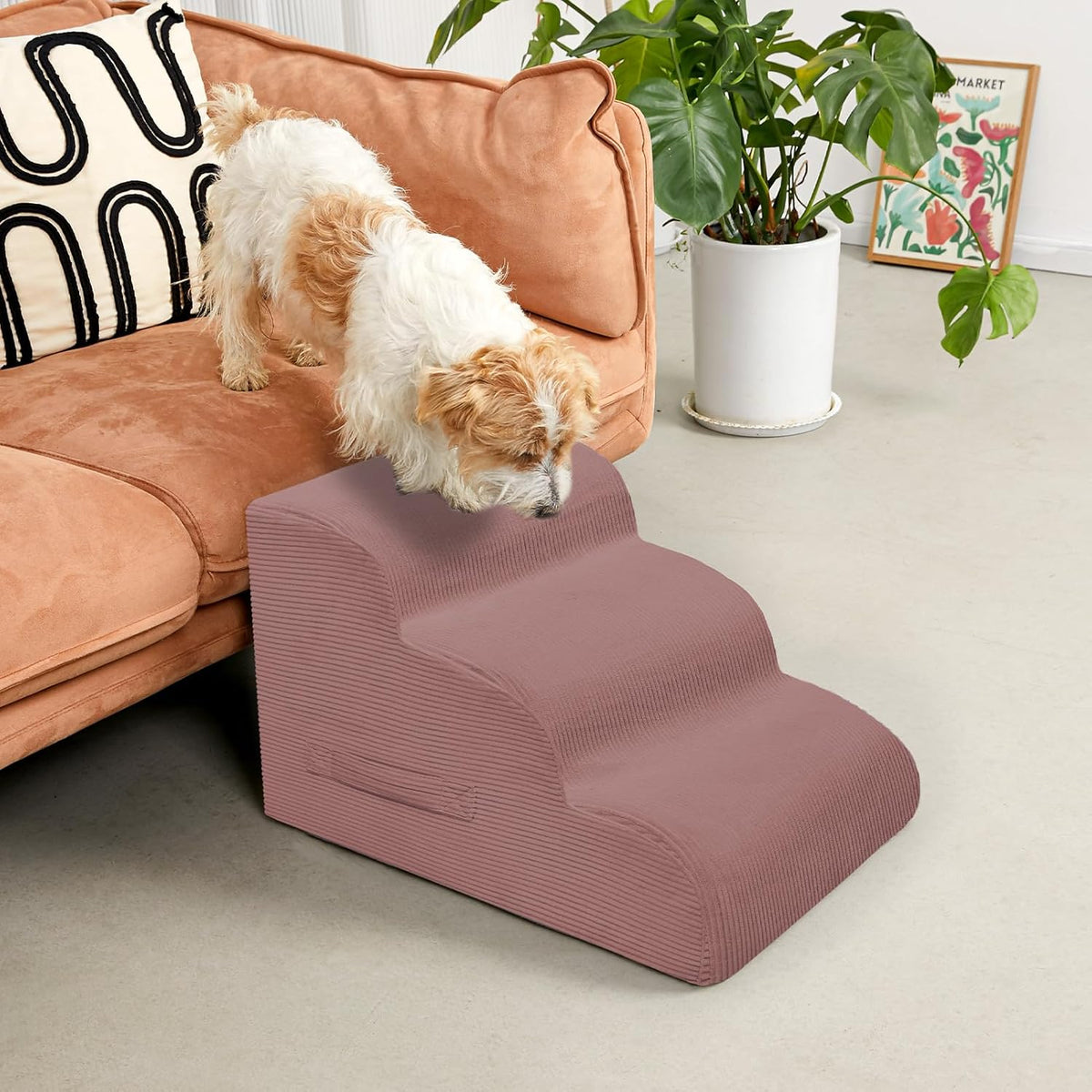 Dog Steps for Small Dogs, 4-Step Pet Ramp Stairs for High Beds and Sofa, Non-Slip Pet Stairs for