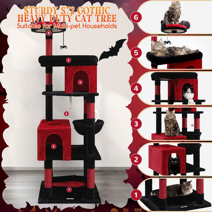Globlazer Heavy Duty Gothic Cat Tree, 72in Large Cat Tower with Coffin Bed, Sturdy Maine Coon Cat