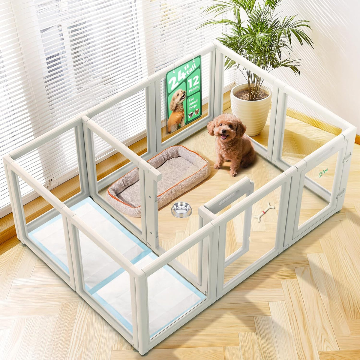 FXW AuraSpace Acrylic Indoor Unleashed Dog Playpen for Puppies and Small Dogs, 24 Inch, 12 Panels