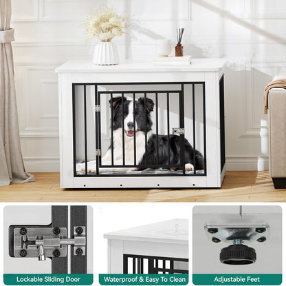 YITAHOME 38.2" L Dog Crate Furniture for Large Dogs, 2-in-1 Iron-Wood Fusion Dog cage Indoor up to