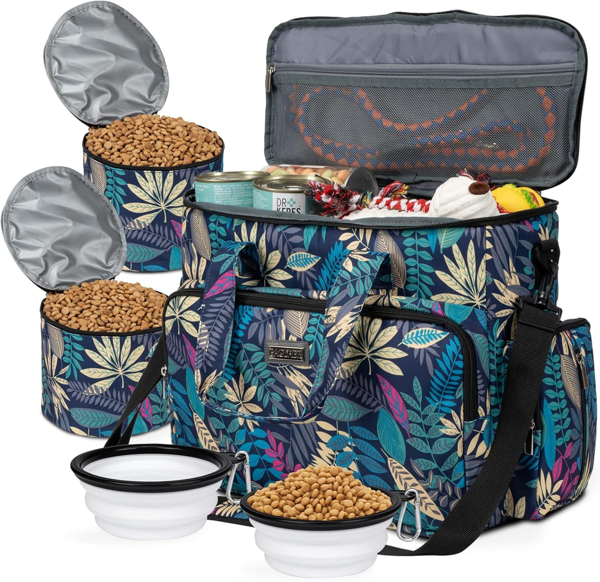 BAGLHER Dog Travel Bag, Pet Travel Bag (ALL Pet Travel Supplies), With 2 Pet Food Containers and 2