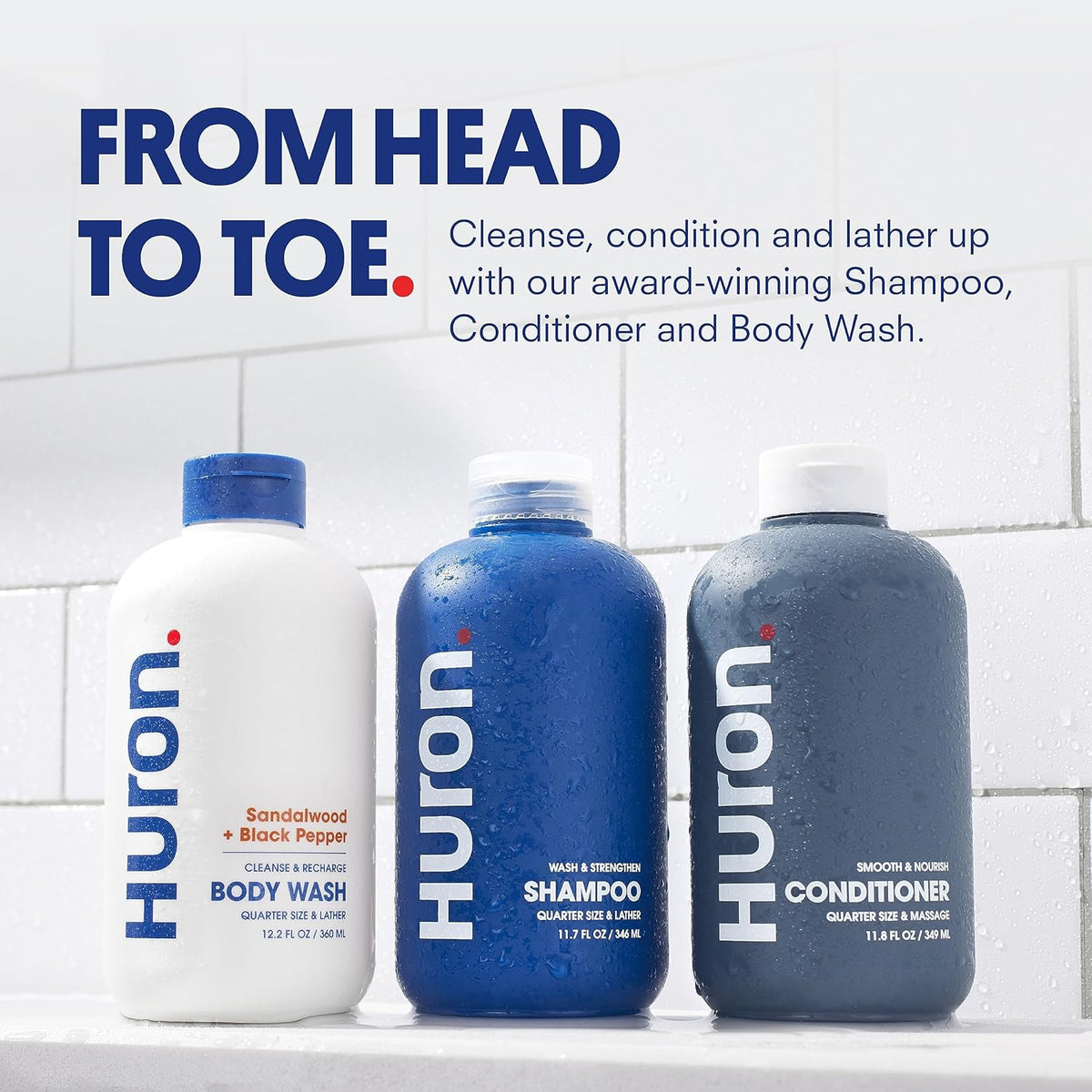 Huron Shower Kit - Shampoo, Conditioner, & Body Wash For Men - Citrus + Eucalyptus Scent