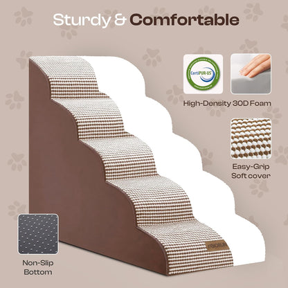 Curved Dog Stairs for High Bed Up to 26", 5-Step Dog Ramp for Small Dogs with Washable Cover