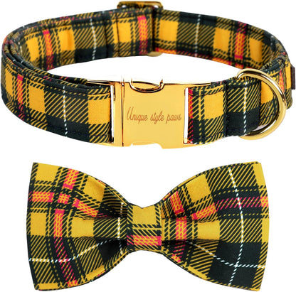 Unique style paws Bowtie Dog Collar Cotton Plaid Collar Adjustable Puppy Collar for Small Medium