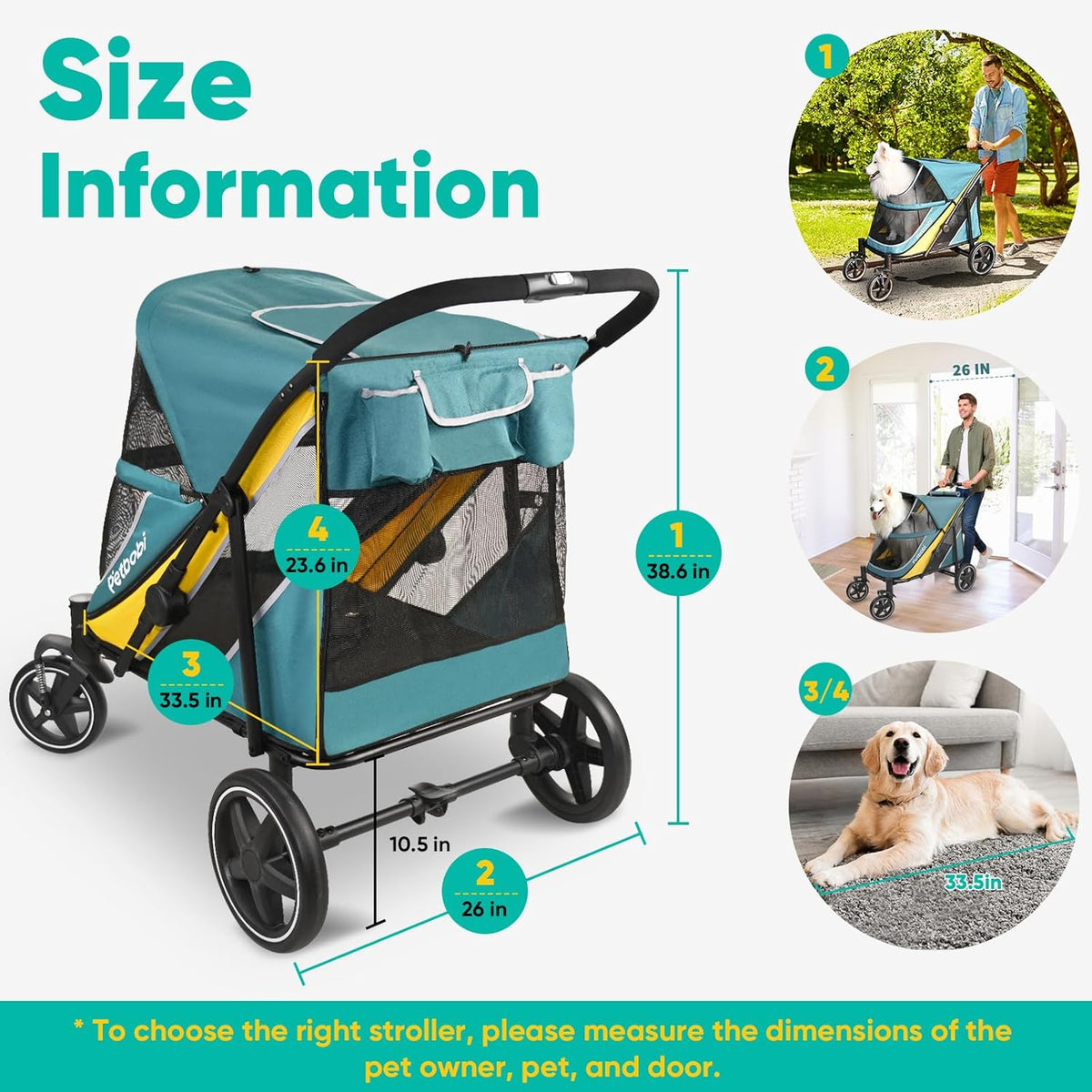 Petbobi Dog Stroller for Medium Dogs - Easy Fold Dual Entry Pet Stroller with One-Foot Brake, All