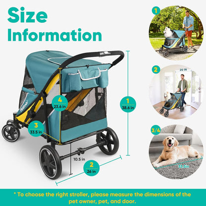 Petbobi Dog Stroller for Medium Dogs - Easy Fold Dual Entry Pet Stroller with One-Foot Brake, All