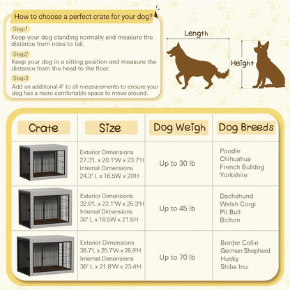 Bigrab Dog Crate Furinture with Thick Cushion, Side End Table Wooden Dog Cage with Double Doors