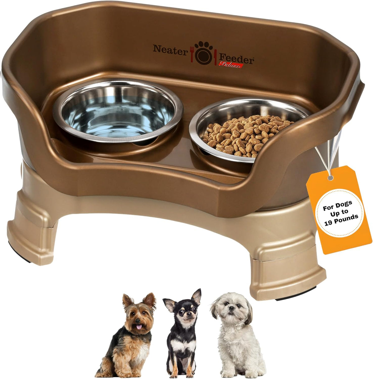 Neater Feeder Deluxe Mess Proof Dog Bowls Elevated for Small Breeds – Made in USA – No Spill Raised