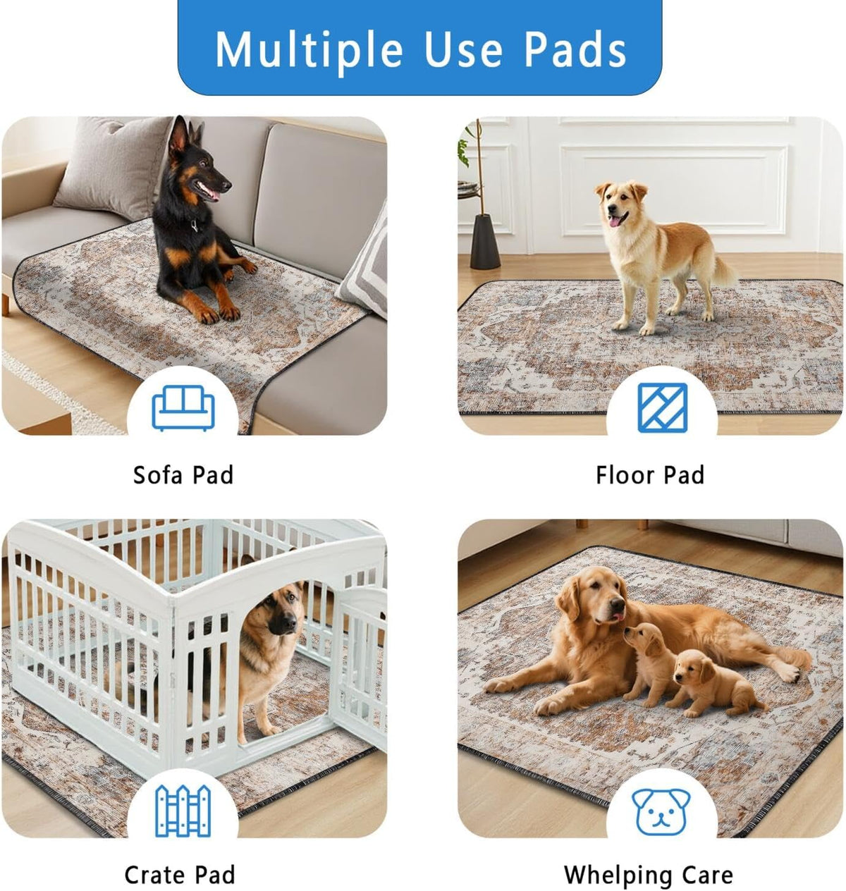 Washable Pee Pads for Dogs 2 Pack, Absorbent Reusable Puppy Pads Waterproof, Leakproof & Non-Slip