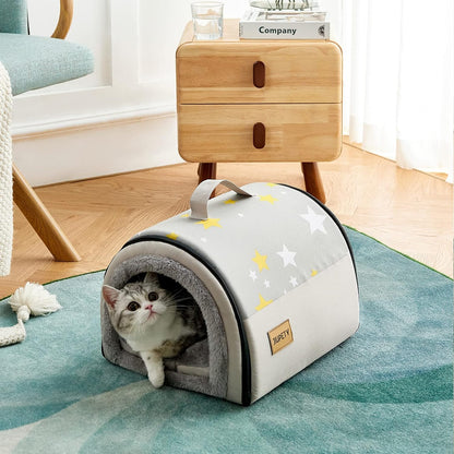 Jiupety Cozy Small Pet Dog House, 2 in 1 Puppy House, S Size for Cat and Puppy, Warm Cave Sleeping