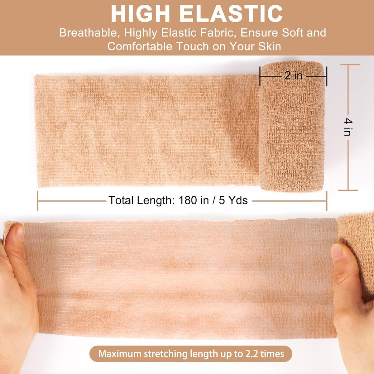 24 Pack Self Adhesive Bandage Wrap, 4” x 5 Yards Cohesive Medical Tape Elastic Wrap for Sports