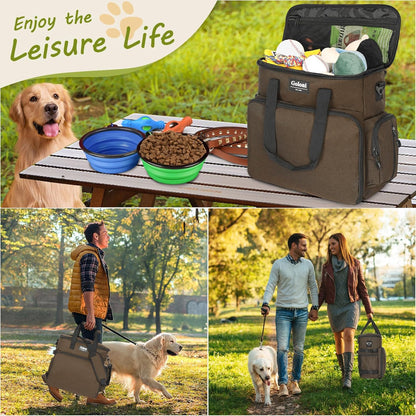Dog Travel Bag Airline Approved–Pet Travel Tote with Collapsible Bowls,Food Containers & Feeding