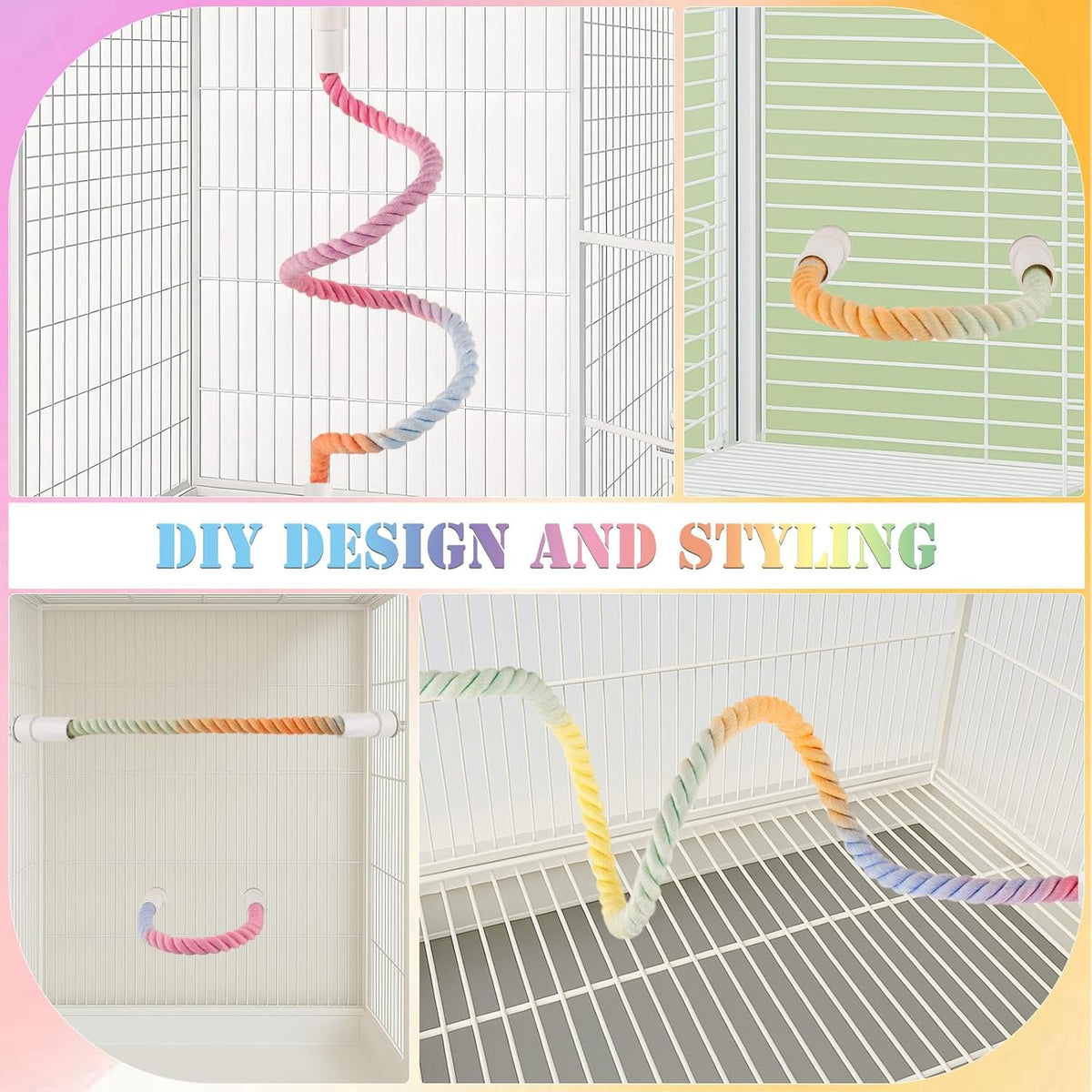4Pcs Rope Perches for Bird Cages, Bendable Climbing Rope Cage Accessory Toy, Perfect for Parrots