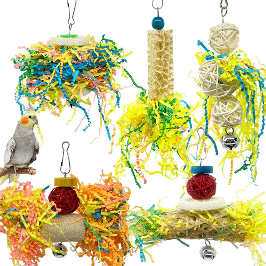 EBaokuup Bird Parrots Shredding Toys Parakeet Chewing Toys Bird Loofah Toys Parrot Cage Shredder