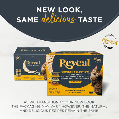 Reveal Natural Wet Cat Food, 12 Count, Grain Free, Limited Ingredient Canned Food for Cats, Chicken