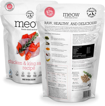 Meow Chicken & King Salmon Freeze Dried Raw Cat Food, Mixer, or Topper, or Treat - High Protein