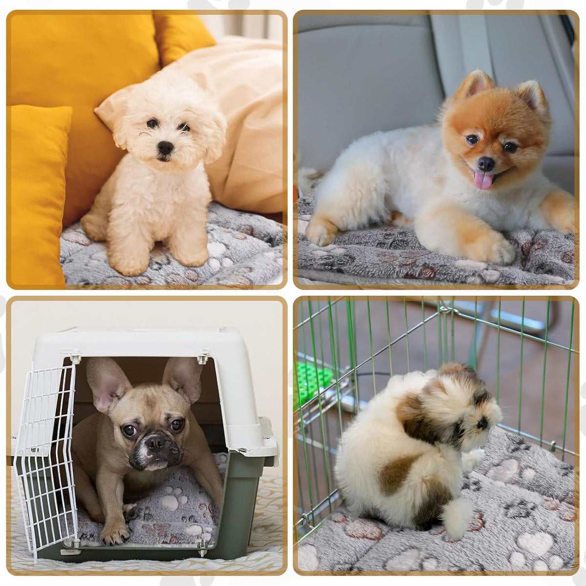 4 Pack Ultra Soft Dog Cat Bed Mat with Cute Prints Reversible Fleece Dog Crate Kennel Pad Cozy
