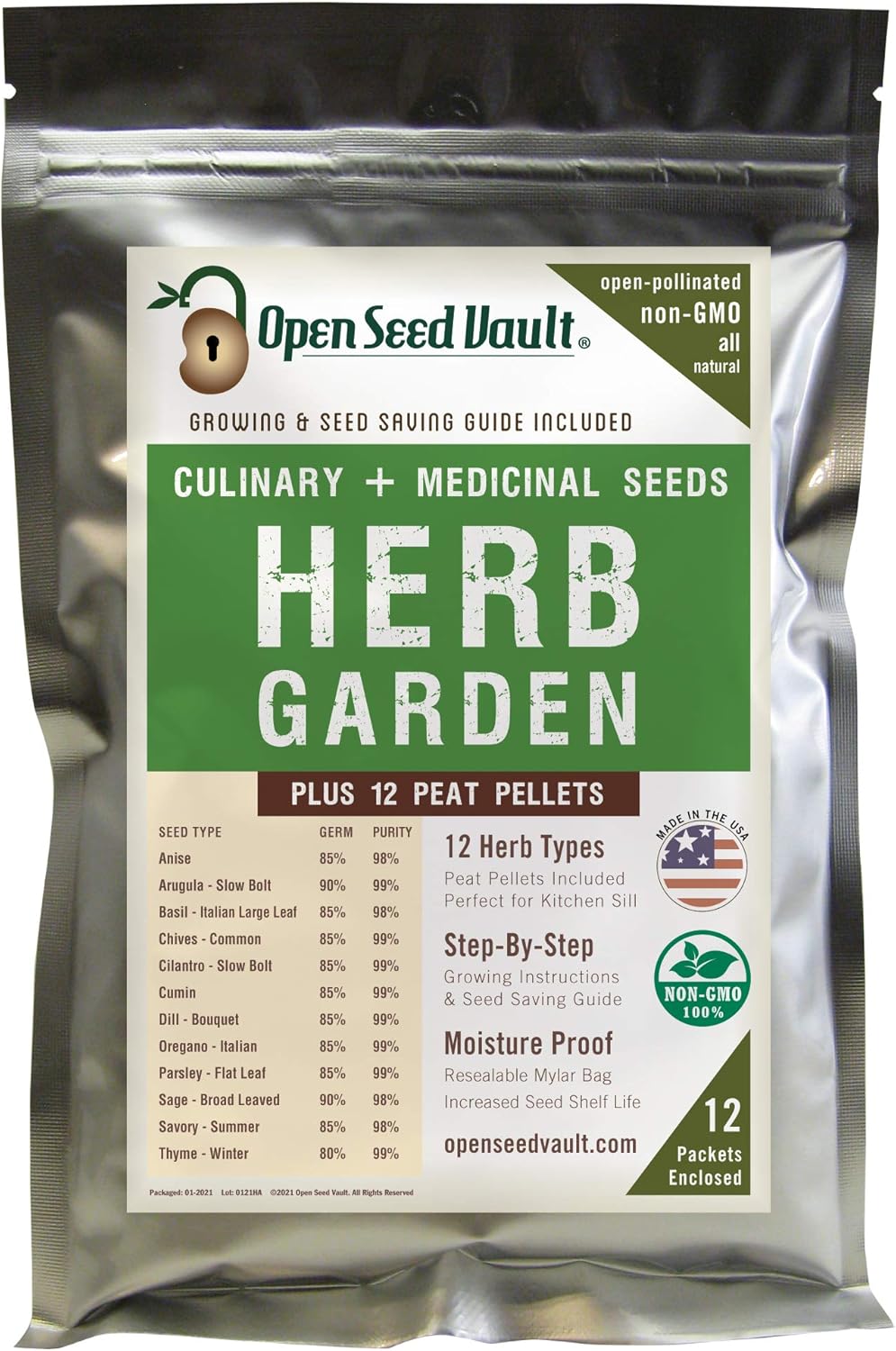 Open Seed Vault 4,000 Non GMO Heirloom Vegetable Seeds for Planting Vegetables and Fruits - 12
