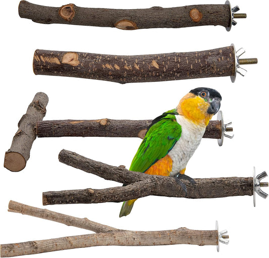 EBaokuup 5PCS Natural Wood Bird Perches for Parrot - Wooden Bird Parrot Stand Branches Parakeet