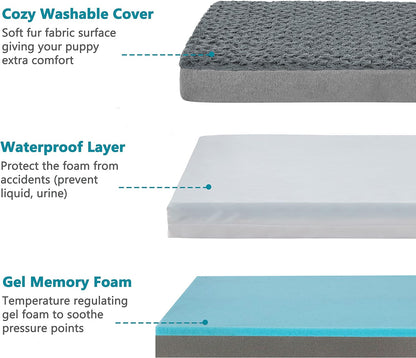 Jumbo Human Dog Bed, Orthopedic Memory Foam Pet Mat, Washable Dog Crate Bed with Cooling Gel