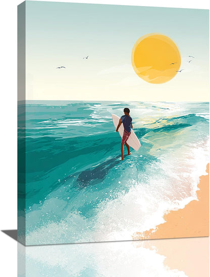 Beach Surfing Wall Art Ocean Coastal Wave Canvas Wall Decor Summer Nature Seascape Pictures