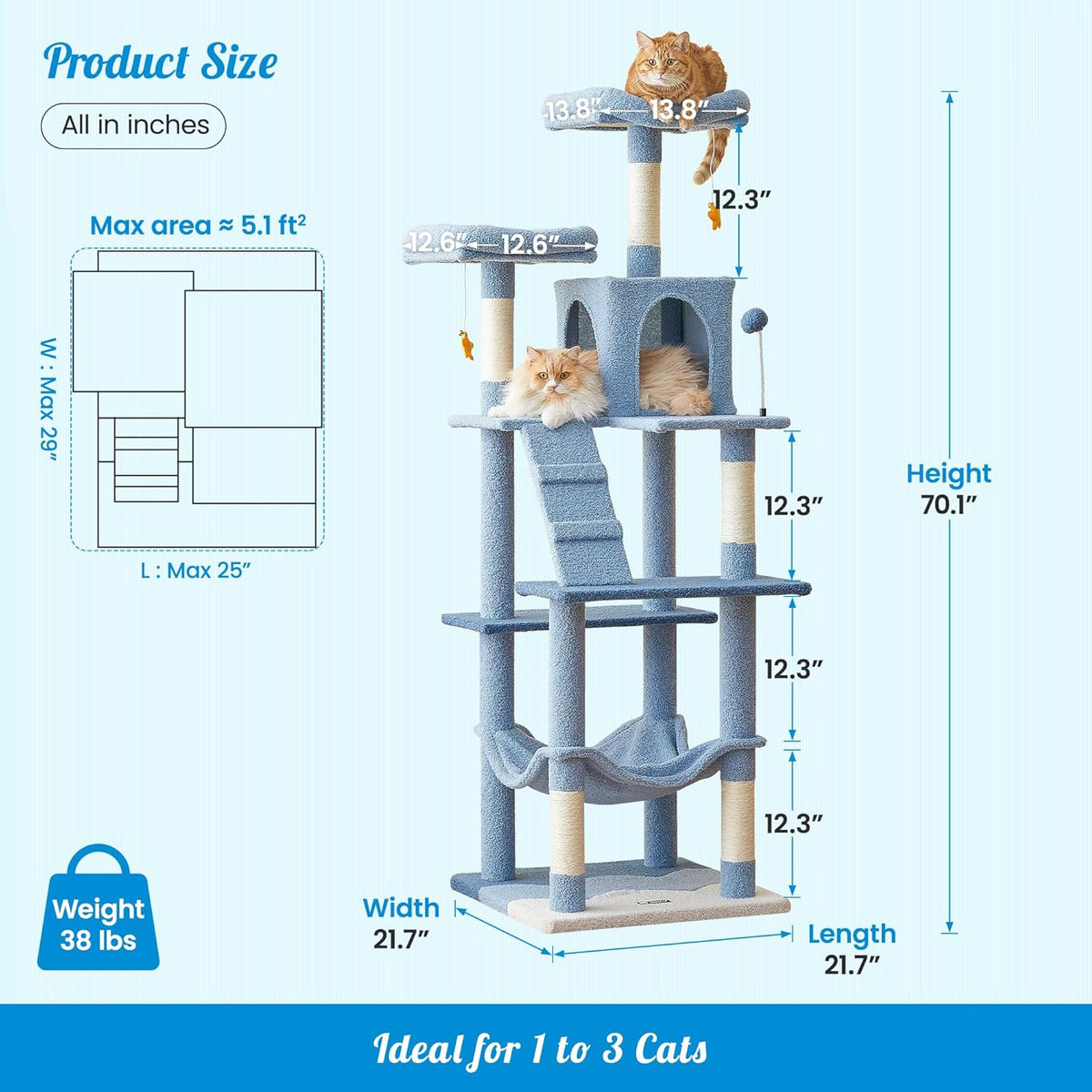 MWPO Ocean-Themed Cat Tree, 70.1-Inch Multi-Level Tall Tower for Indoor Cats, Plush Cat Condo with