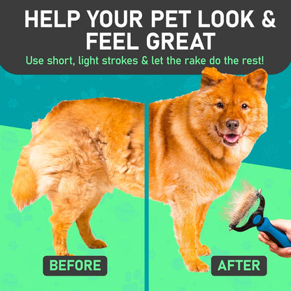 Maxpower Planet Dog Rake and Dog Hair Brush - Gently Removes Loose Undercoat, Mats and Tangled