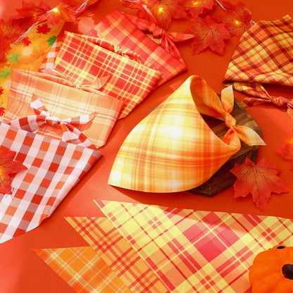 Abbylike 200 Pcs Fall Plaid Dog Bandanas Bulk Thanksgiving Bandanas for Dogs Pets Triangle Kerchief